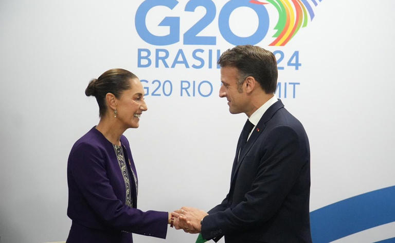 Sheinbaum y Macron se reúnen en Cumbre del G20; hablan sobre ambiente, salud e infraestructura