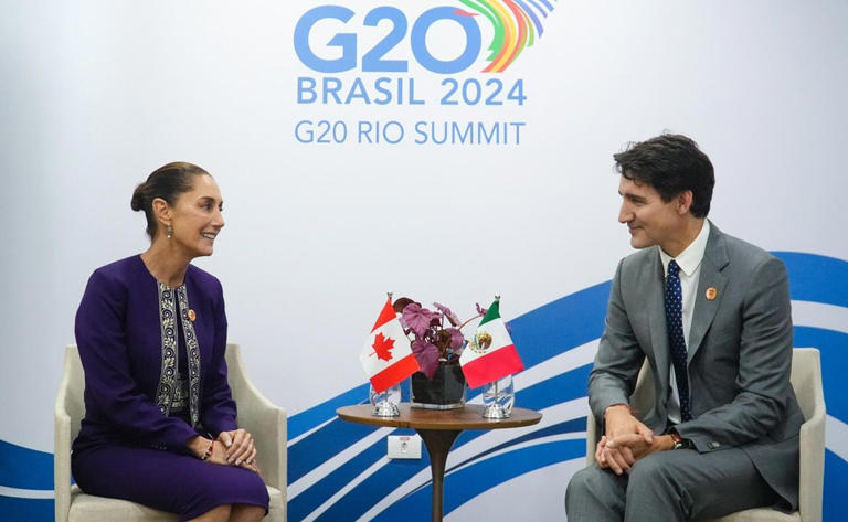 Presidenta de México se reúne con Justin Trudeau en Cumbre del G20; coinciden “en el buen resultado del T-MEC para América del Norte”