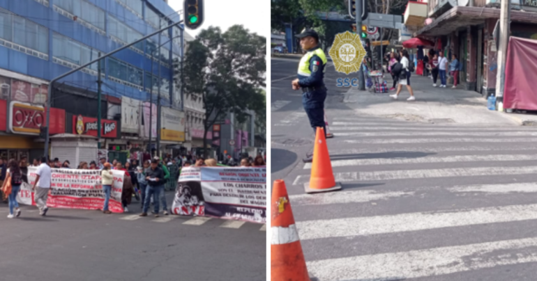 Cierre vial en Izazaga e Isabel la Católica por manifestantes