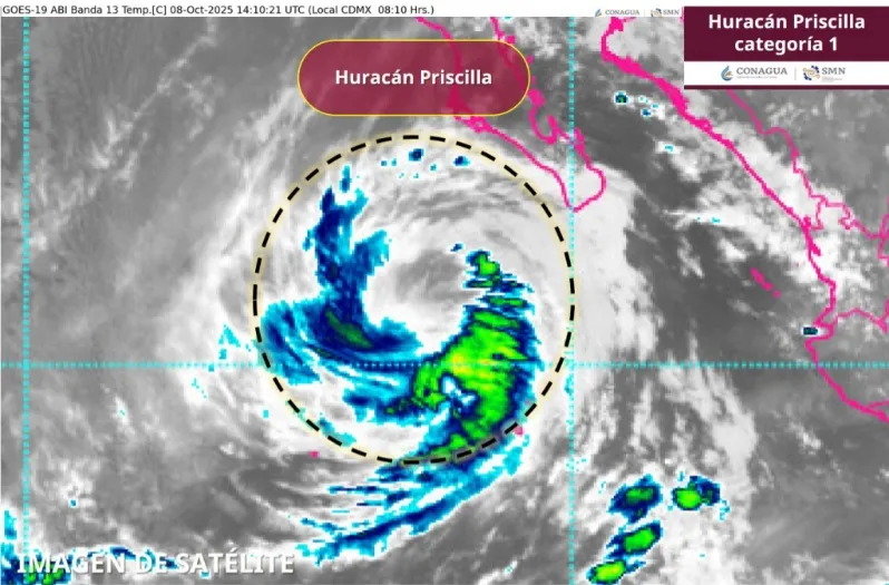 Huracán “Priscilla”, categoría 1, se desplaza al suroeste de BCS; dejará lluvias en el Pacífico