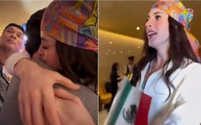 Con matracas y «Cielito lindo», Fátima Bosch es recibida por mexicanos en su arribo a Bangkok