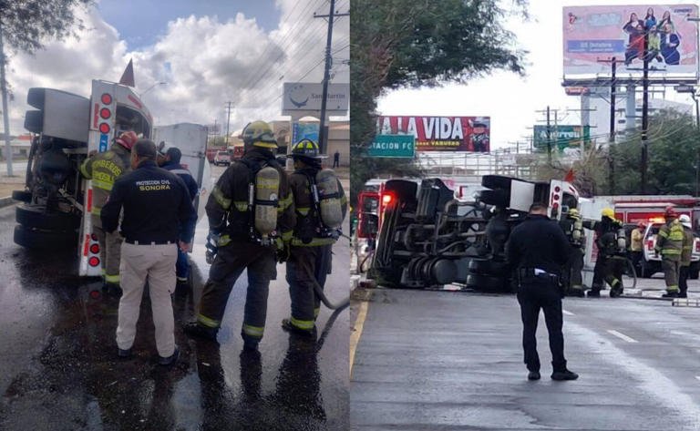 Vuelca pipa de gas en Hermosillo, Sonora