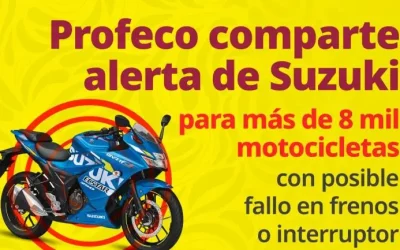 Llama Profeco a revisión a más de 8 mil 340 motocicletas Suzuki