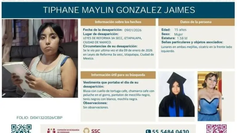 Activan Alerta Amber por desaparición de adolescente en Iztapalapa tras ingresar al Metrobús