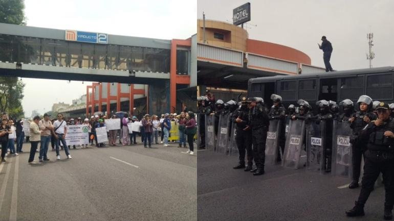 Bloquearon Viaducto Tlalpan trabajadores del gobierno CDMX reclamando malas condiciones laborales.