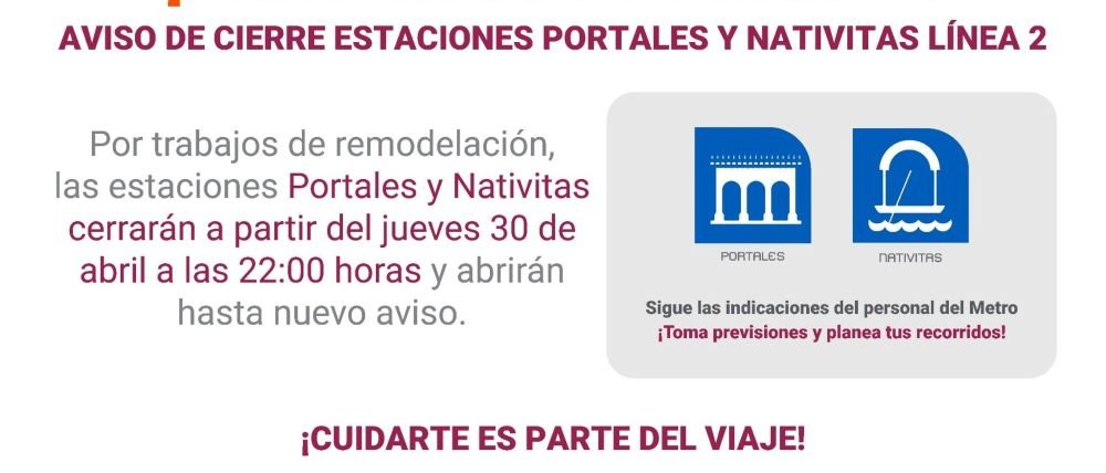 Anuncian cierres de estaciones y circuitos temporales en Línea 2 del Metro