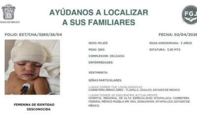 Niña de 3 años permanece hospitalizada en calidad de no identificada, tras accidente en Chalco