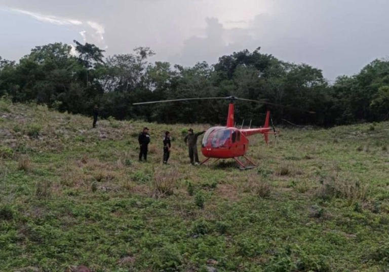 Helicóptero aterriza de emergencia en Temozón, Yucatán
