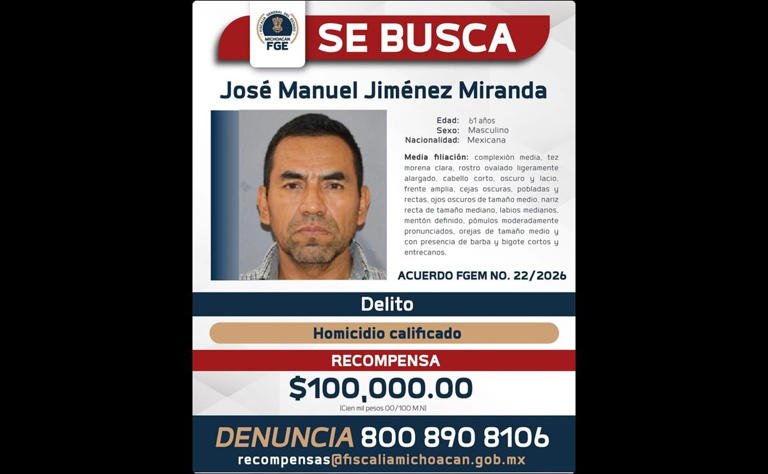 Ofrece Fiscalía de Michoacán recompensa por ex jefe de escoltas de Carlos Manzo