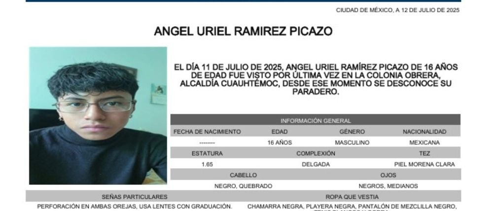 Activan Alerta Amber por desaparición de menor en la alcaldía Cuauhtémoc