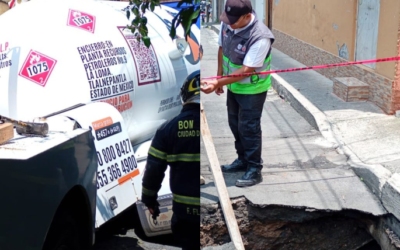 Pipa de gas cae en socavación en Coyoacán; evacúan a 30 personas