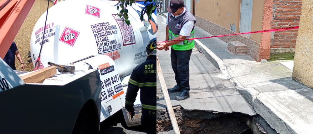 Pipa de gas cae en socavación en Coyoacán; evacúan a 30 personas