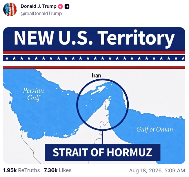«El Estrecho de Ormuz es un nuevo territorio estadounidense»: Trump